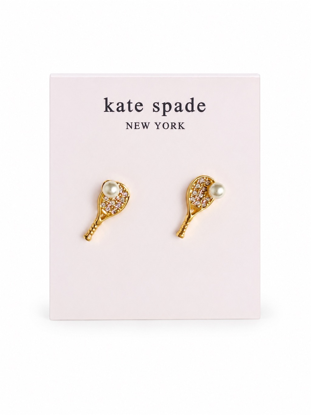 kate spade Gold Tennis Racket Stud Earrings with Crystals and Pearl Accent